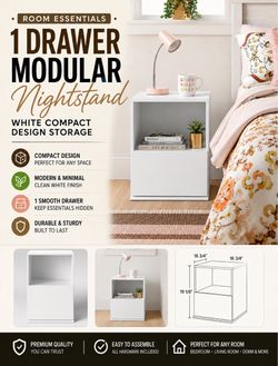 Room Essentials 1 Drawer Modular Nightstand White