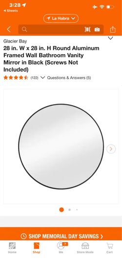 Glacier Bay 28 in. W x 28 in. H Round Aluminum Framed Wall Bathroom Vanity Mirror in Black (Screws Not Included) (122)