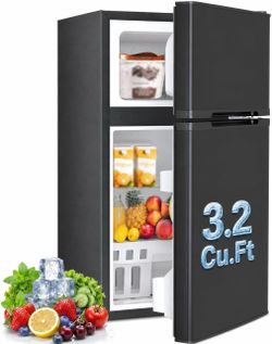 NEW 3.2 Cu.Ft 2-Door Mini Refrigerator & Freezer for Bedroom/Office/Dorm