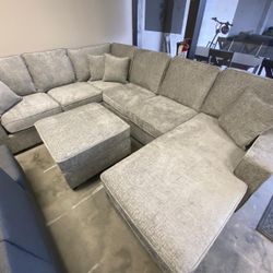 FREE DELIVERY AND INSTALLATION - Grey 4pc Sofa Sectional Chaise with Ottoman - BRAND NEW!