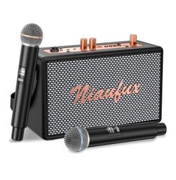 New Karaoke Machine, Retro-Design Speaker with 2 Wireless Microphones