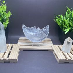 217g 4.4” Hand Carved Clear Quartz Moon, Towers 123g 4” & 73g 2.2”
