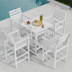 Patio Bar Table,Adirondack Chairs and Table 5 Pieces Set, Bar Height Chairs Set of 4 and Bar Table, Outdoor Bar Stools Set,Weather-Resistant Outdoor F