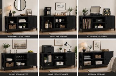 Modern Farmhouse 65” TV Stand – Black Entertainment Center with Storage