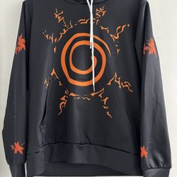 Naruto Lightweight Hoodie Unisex L Kurama Seal Jutsu black orange front pocket