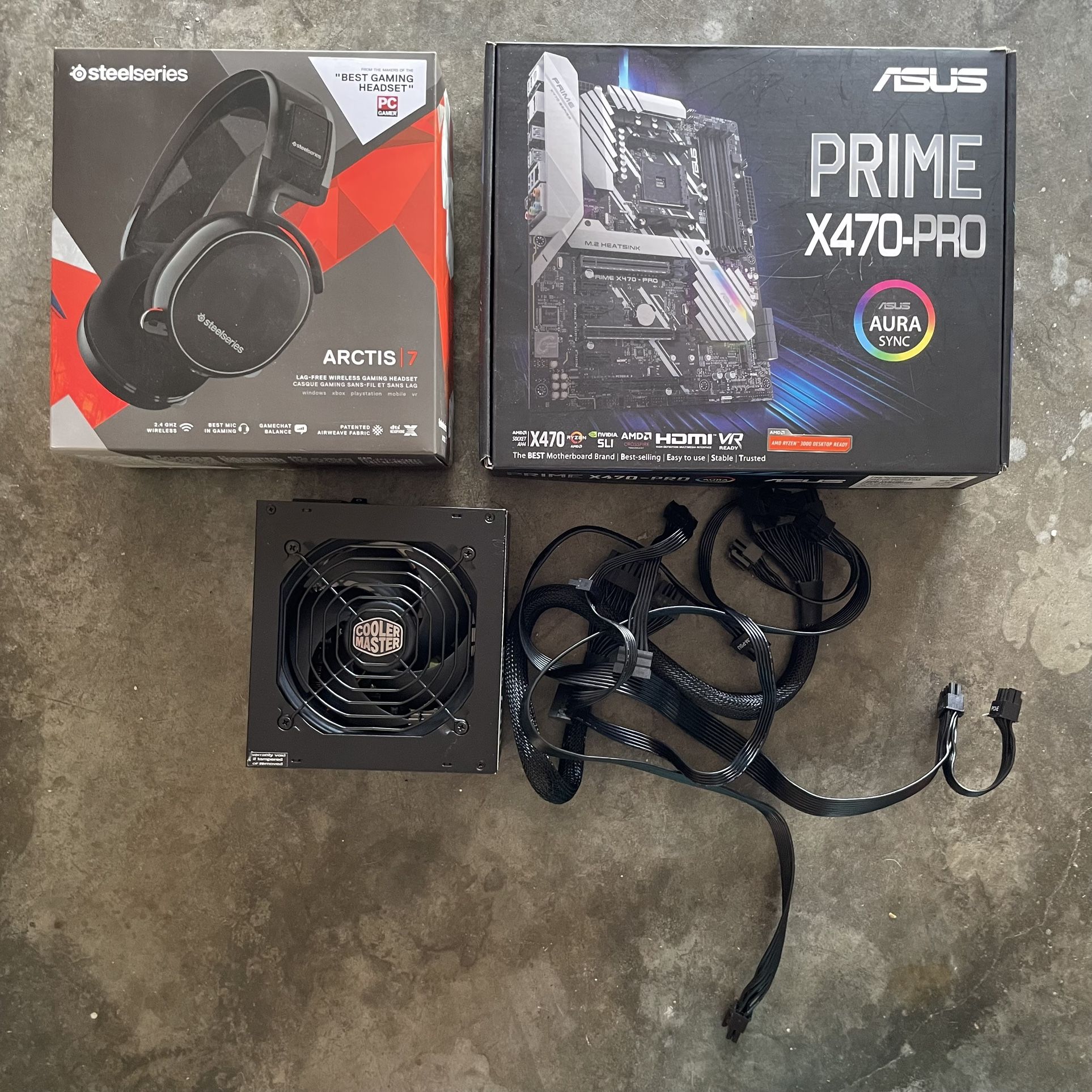 Asus Motherboard Prime X470-Pro Steelseries Artics 7 & CoolerMaster Power Supply