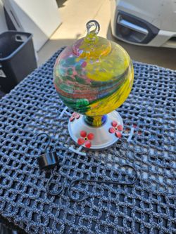 Blown Glass Hummingbird Feeder