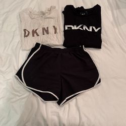 DKNY shirts and nike shorts