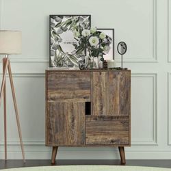 Buffet Cabinet Storage Wooden Floor Sideboard with Doors and Shelves
