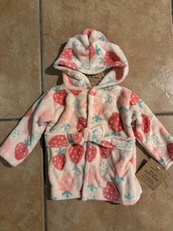 Baby Girl Strawberry Bath Robe 0–9 Months – NEW WITH TAGS