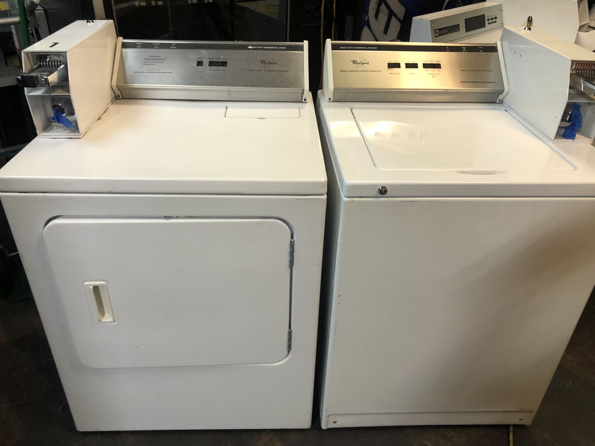 Whirlpool coin-op washer/dryer set