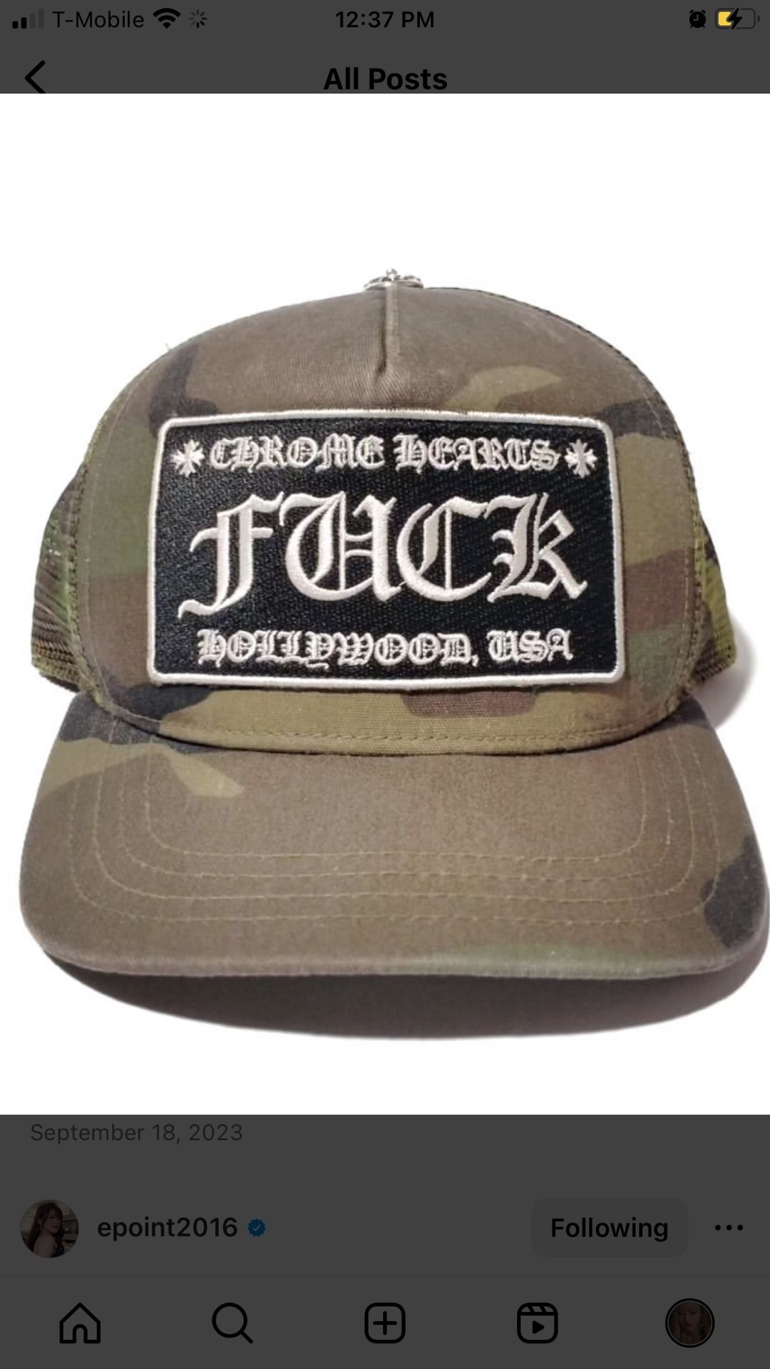 Chrome Camo FU Green Black Hearts Hat Hollywood USA Cap MM6