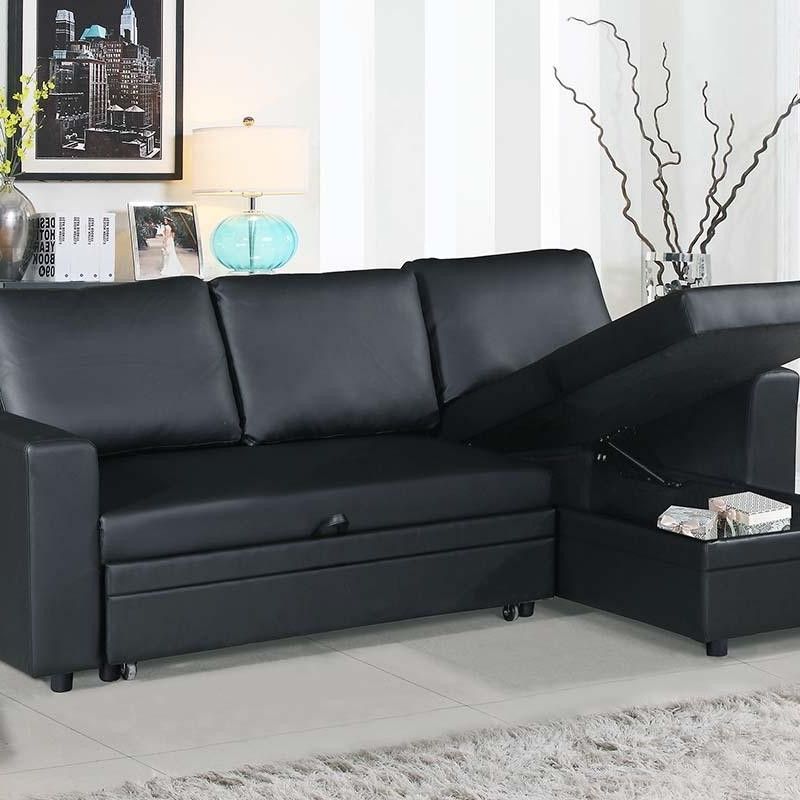 Black Sectional with Pull-Out Bed & Storage 