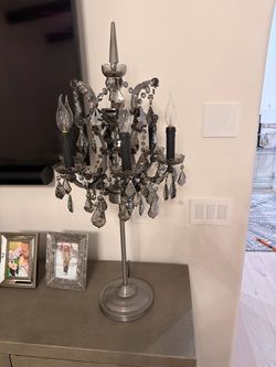Two 19th C. Rococo Iron & Crystal Table Lamp in smoke