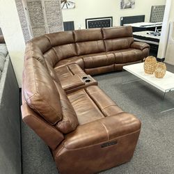 Leather Power Reclining Sectional 