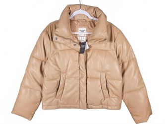 Abercrombie Womens Tan Vegan Leather Mini Puffer Jacket M