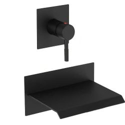 BWE Wall Mount Spout Waterfall Tub Faucet Bathtub Filler 9.84"D In Matte Black