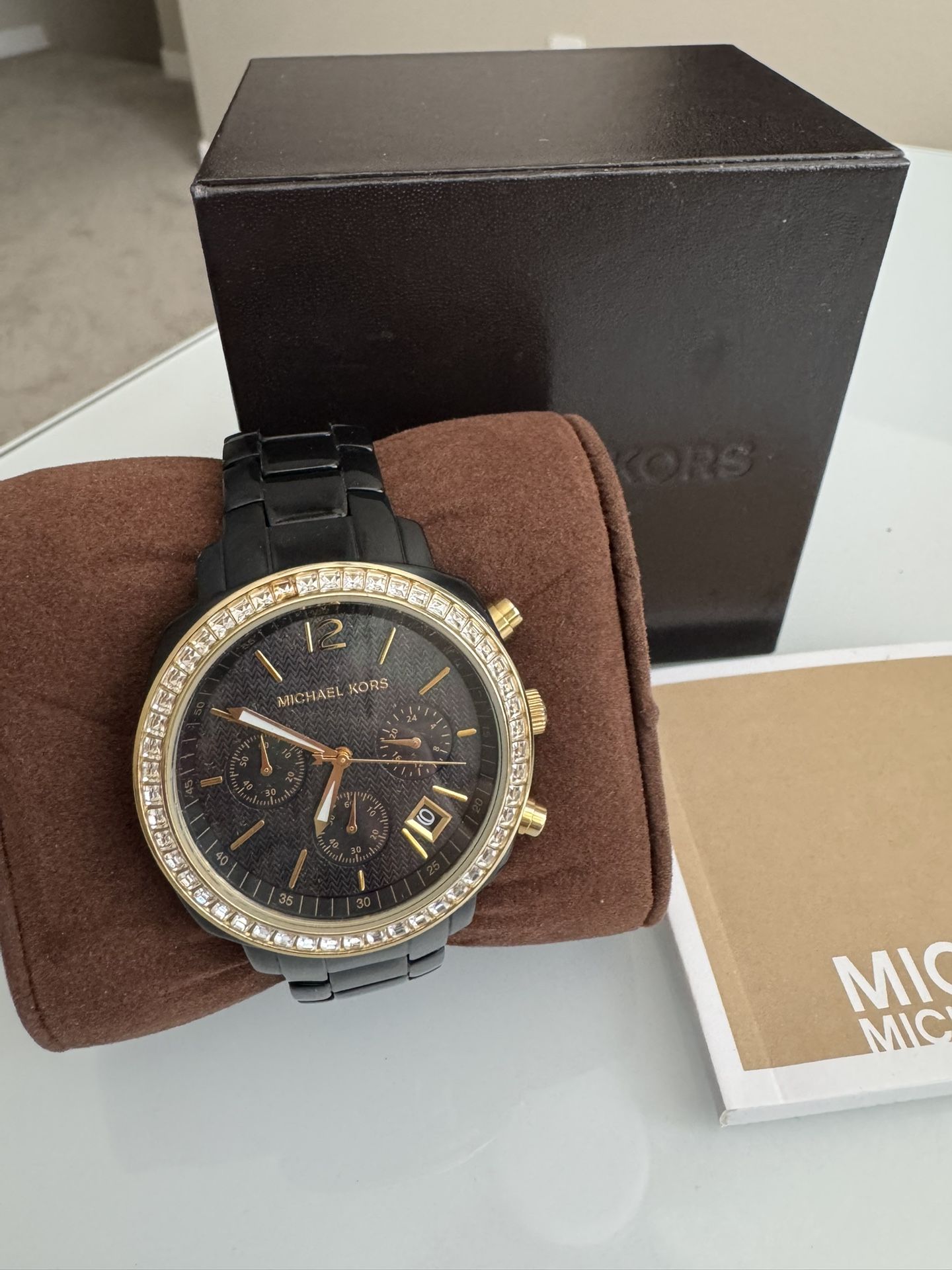 Michael Kors Black & Gold Chronograph Watch 