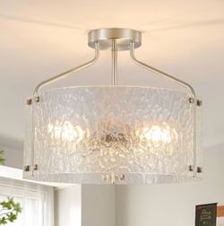 New Semi Flush Mount Ceiling Light Fixture Glass Drum