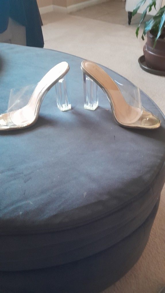 Clear Slip In Shoes Size 10 4" Heel  Like New