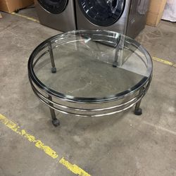 Large Round Glass Coffee Table On Rollers