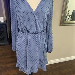  Women’s Light blue polka dot dress with adjustable tie straps.  