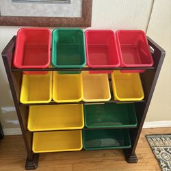  Wooden Sort It & Store It Bin Unit with 12 Plastic Bins - Primary & Espresso
