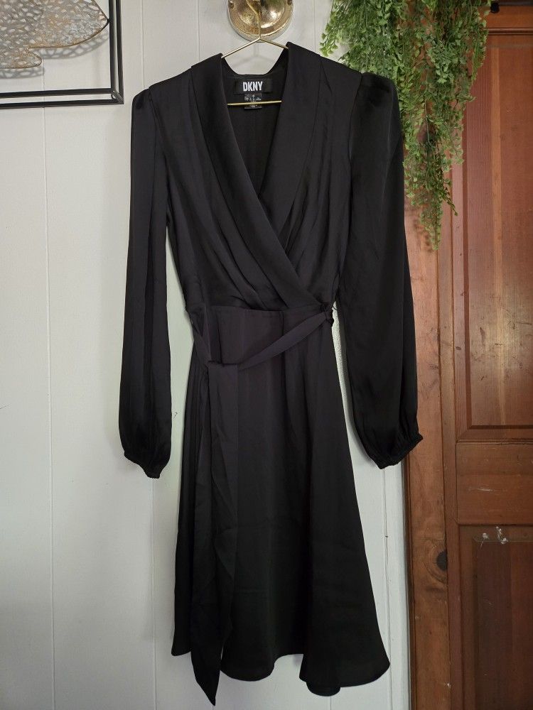 Womens BLACK Dress Sz 4 Elegant Long Sleeve Midi Dress