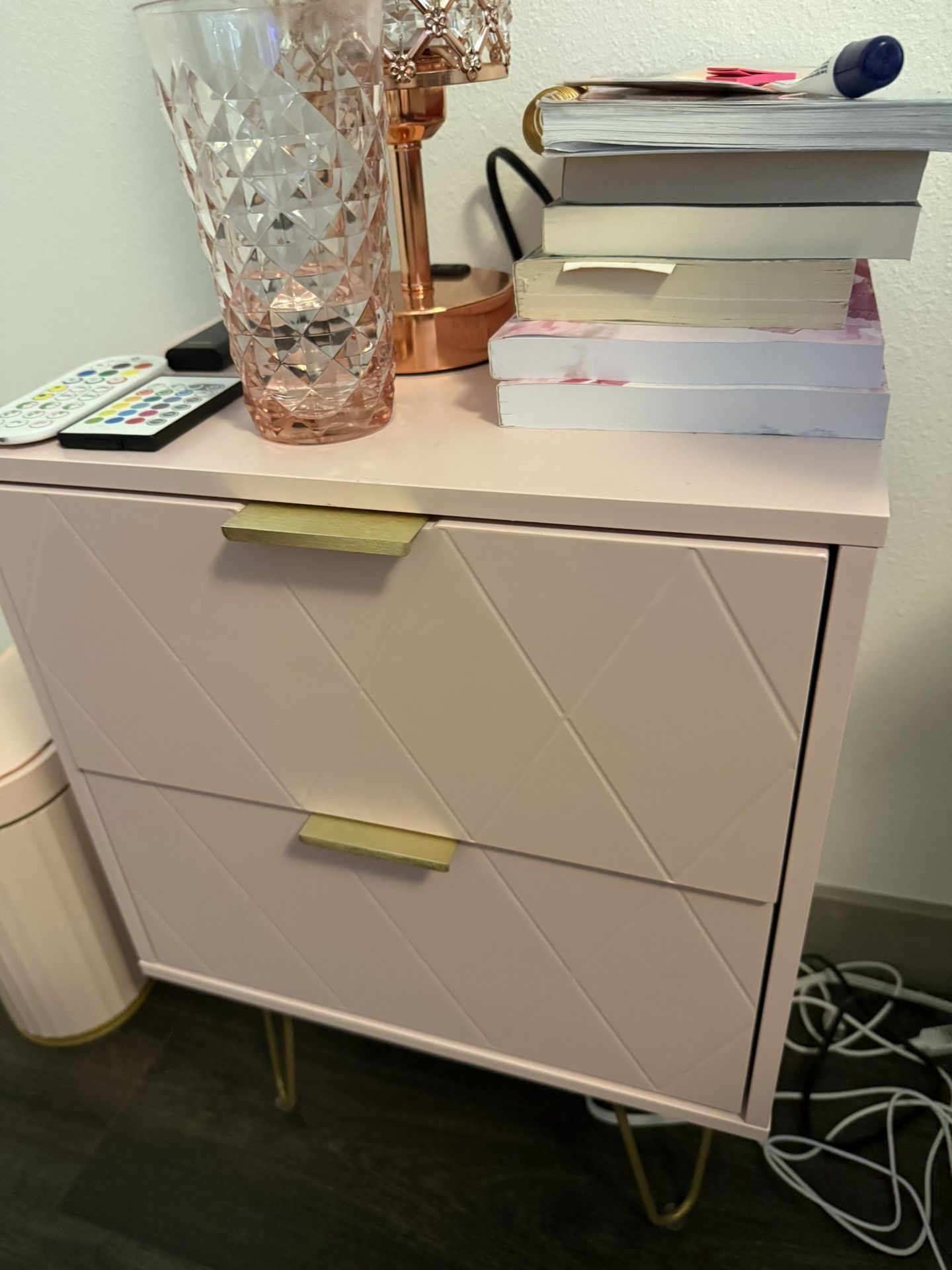 Pink & Gold Contemporary Nightstand Set (2 pcs)