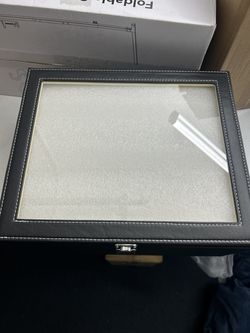 ENCAMENT Trading Card Storage Box ā Black Leather-Look Display Case with Glass Lid & Dividers ā New