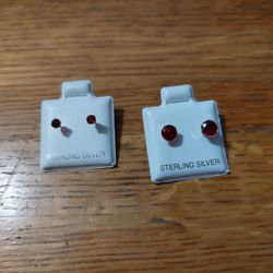 Sterling Silver Garnet  Earrings  3mm And 5mm