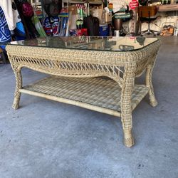Wicker Rattan Coffee Table With Glass Top Home Furniture 