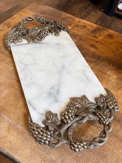Vintage Godinger Marble & Silver-Plated Grape Vine Serving Board