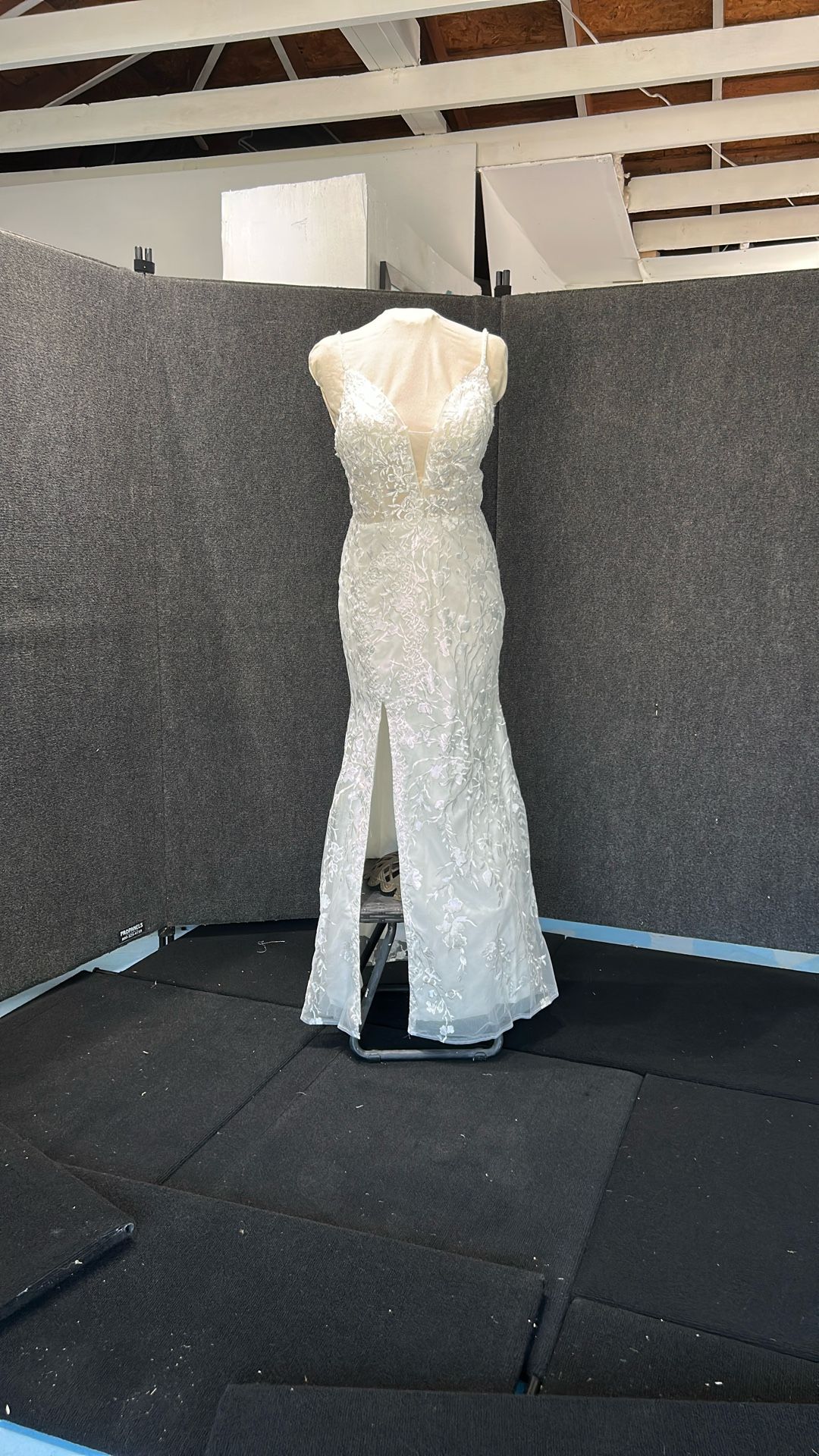 Embroidered White Dress With Slit In Front