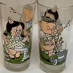 Looney Tunes Petunia Pig & Porky Pig Collector Glasses
