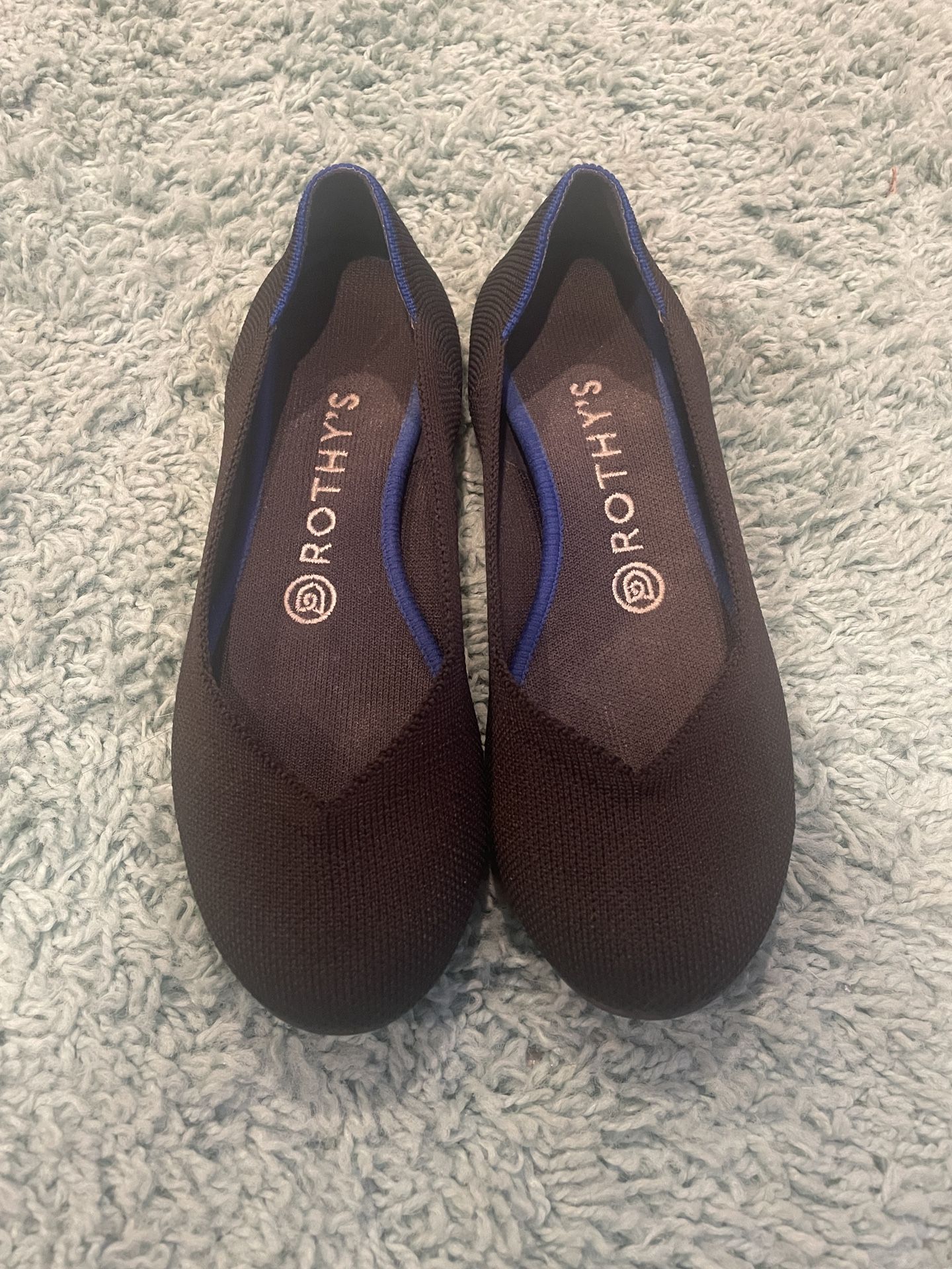 Rothy’s The Flat round Toe black with blue trim, Ballet Flat Shoes