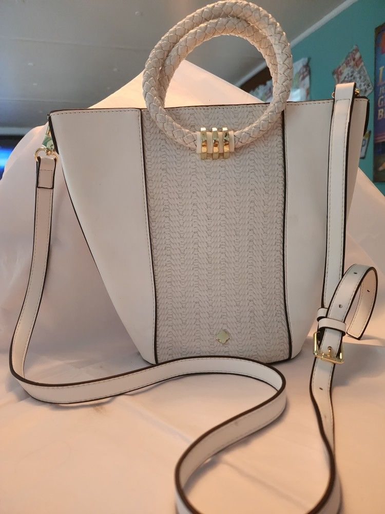 White Shoulder Bag With Braided Carry
Handles