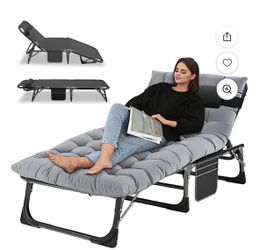 Folding Camping Cot Cushion & Pillow, Adjustable 5-Position Outdoor Folding Sleeping Cots Bed NEW