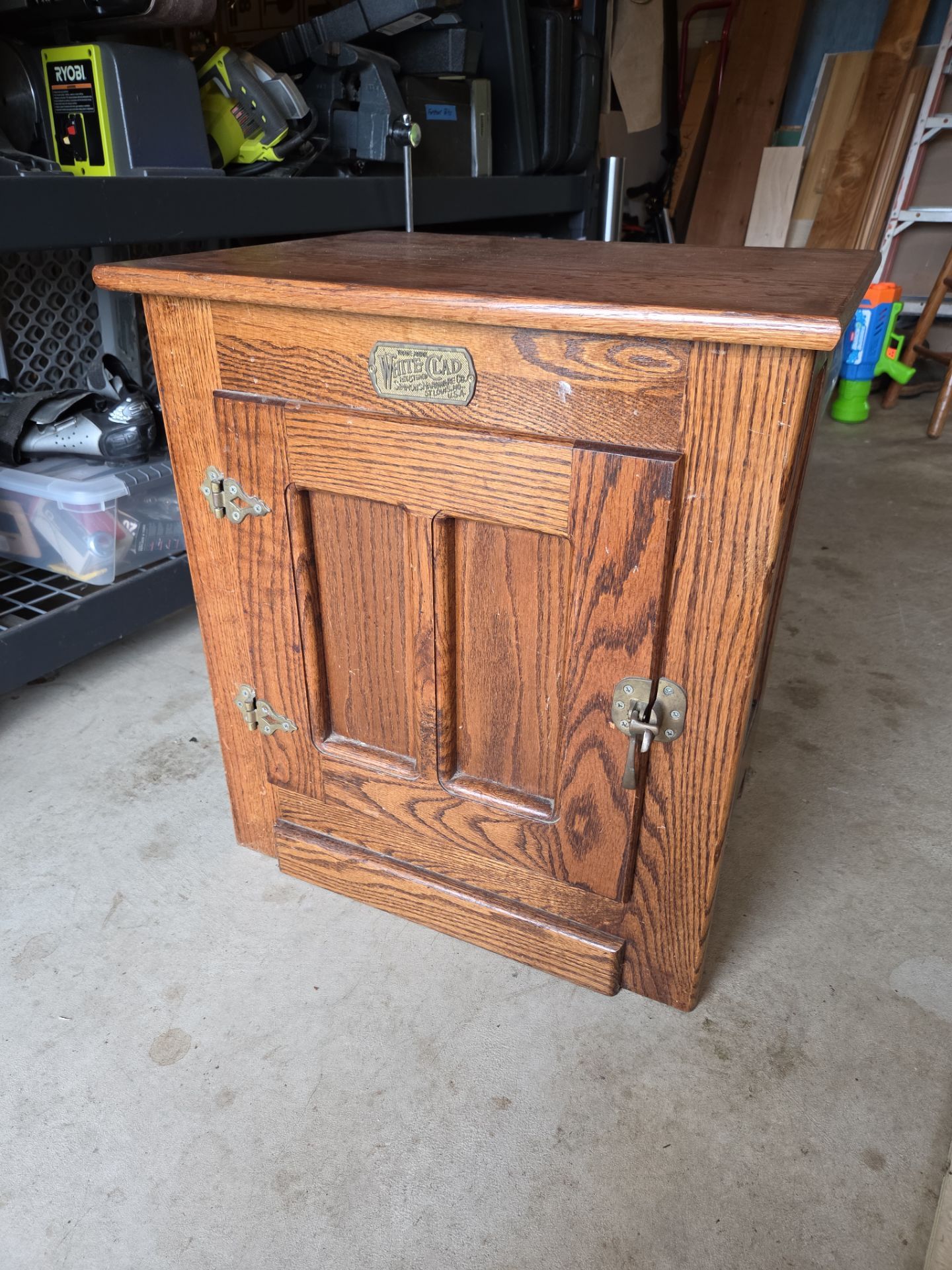 Vintage White Clad ice box / end table