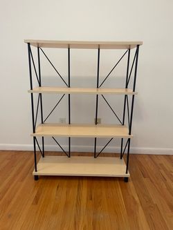 4-Tier Light Wood & Black Metal Bookshelf/Display Shelf - $60