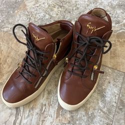 Giuseppe Zanotti Brown Leather Double Chain High Top Sneakers EU Size 44 men’s