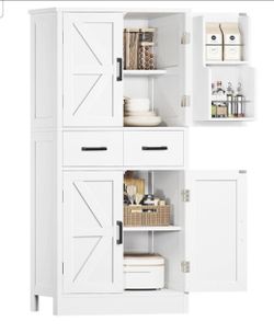 Pantry Cabinet with 4 Doors, Kitchen Storage Cabinet with Door Shelves,
Kitchen Cabinet, Farmhouse Kitchen Pantry with 2 Drawers,