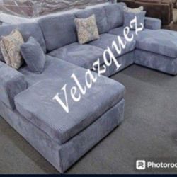 ✅️✅️4 pc fog grey corduroy fabric sectional sofa with double chaise ✅️✅️