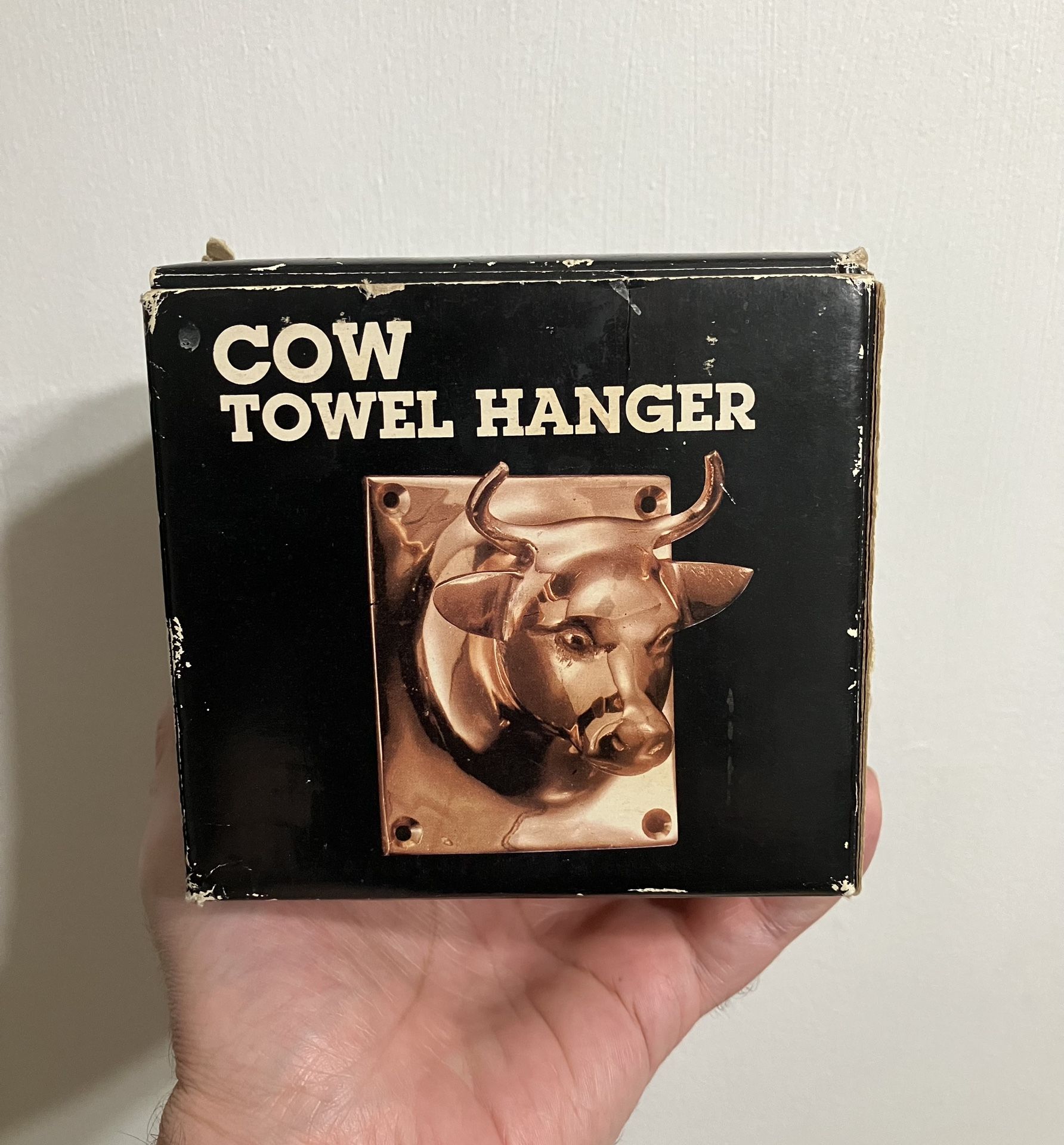 New Vintage Copper Cow Bull Head Farm Kitchen Towel Apron Holder Hanger Wall Mount NIB NOS