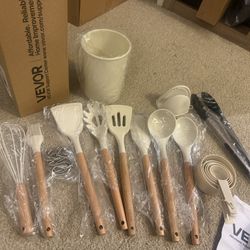 Silicone Cooking Utensils Set -  Silicone Kitchen Utensils for Cooking Wooden Handles, 446°F Heat Resistant Kitchen Utensil Spatula Sets, Gadgets for 