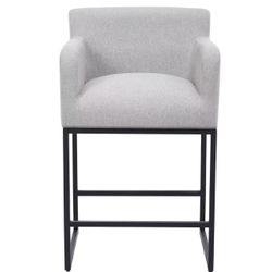 Counter Height Bar Stools Set of 2, Black Metal Frame, Grey 