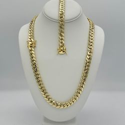 10mm | 12mm | 14mm Miami Cuban Link Gold Plated Set Chain & Bracelet 