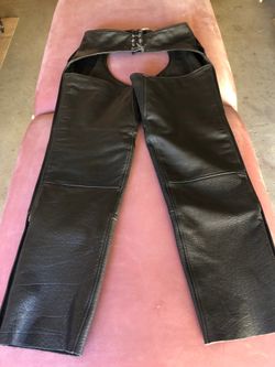 Lined Motorcycle Leather Chaps - XL