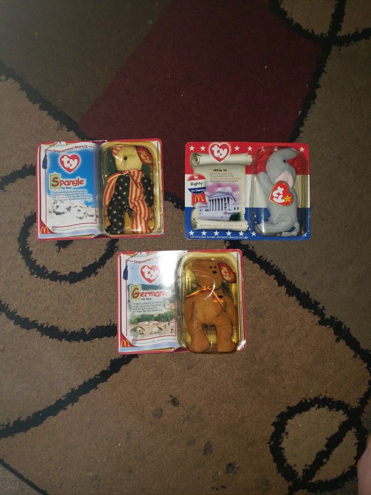 Mcdonalds International Beanie Babies Righty,Germania,and Spangle.