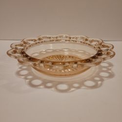 Vintage Anchor Hocking Old Colony Pink Open Lace Glass Bowl